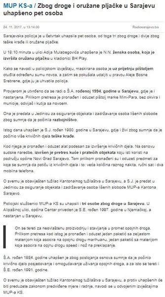 Bosnia-and-Herzegovina-avmp/MUP-KS-a-_Zbog-droge-i-oruzane-pljacke-u-Sarajevu-uhapseno-pet