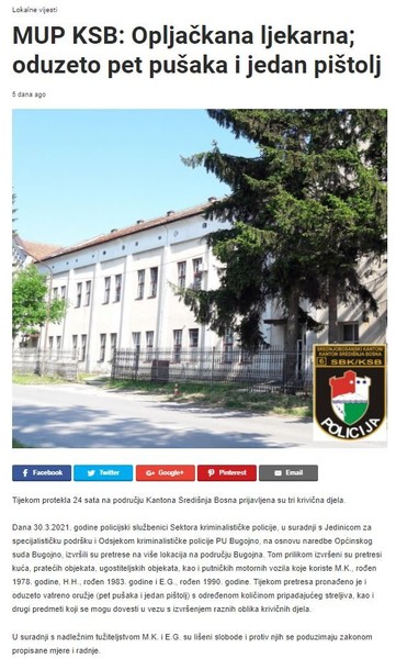Bosnia-and-Herzegovina-avmp/MUP-KSB_-Opljackana-ljekarna-oduzeto-pet-pusaka-i-jedan-pistol