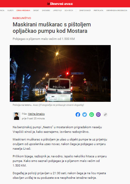 Bosnia-and-Herzegovina-avmp/Maskirani-muskarac-s-pistoljem-opljackao-pumpu