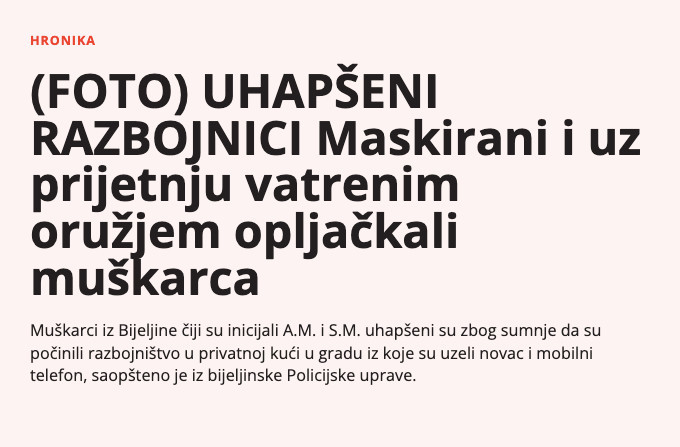 Bosnia-and-Herzegovina-avmp/Maskirani-razbojnici-uz-prijetnju-oruzjem-opljackali-covjeka