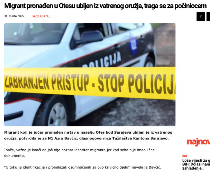 Bosnia-and-Herzegovina-avmp/Migrant-pronaden-u-Otesu-ubijen-iz-vatrenog-oruzja-traga-se-za