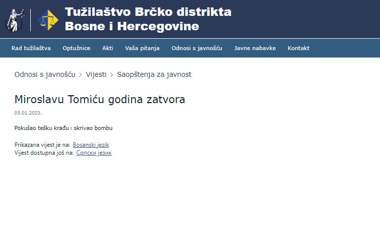 Bosnia-and-Herzegovina-avmp/Miroslavu-Tomicu-godina-zatvora