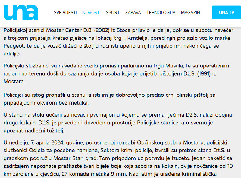 Bosnia-and-Herzegovina-avmp/Mostarac-mladicima-prijetio-pistoljem-policija-mu-pronasla-oru