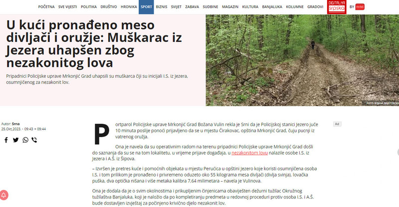 Bosnia-and-Herzegovina-avmp/Muskarac-iz-Jezera-uhapsen-zbog-nezakonitog-lova