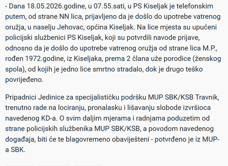Bosnia-and-Herzegovina-avmp/Muskarac-koji-je-u-Kiseljaku-pucao-na-suprugu-i-punicu-je-mrtav_1