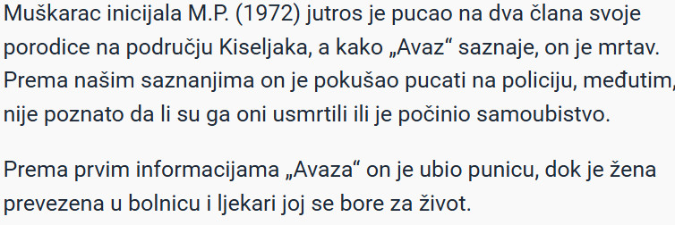 Bosnia-and-Herzegovina-avmp/Muskarac-koji-je-u-Kiseljaku-pucao-na-suprugu-i-punicu-je-mrtav_2