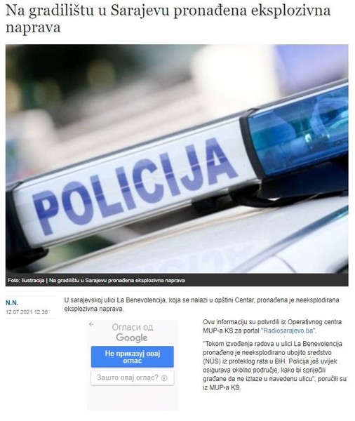 Bosnia-and-Herzegovina-avmp/Na-gradilistu-u-Sarajevu-pronadena-eksplozivna-naprava