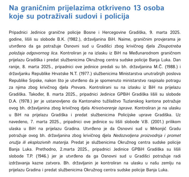 Bosnia-and-Herzegovina-avmp/Na-granicnim-prijelazima-otkriveno-13-osoba-koje-su-potrazival