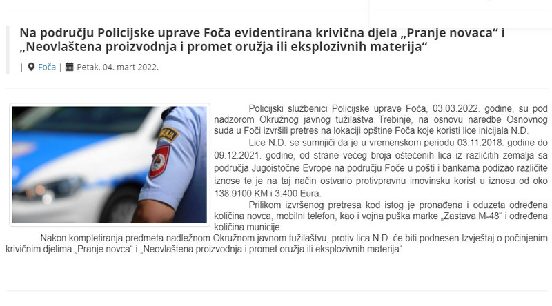 Bosnia-and-Herzegovina-avmp/Na-podrucju-Policijske-uprave-Foca-evidentirana-krivicna-djela