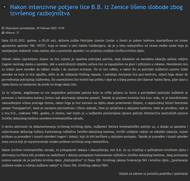Bosnia-and-Herzegovina-avmp/Nakon-intenzivne-potjere-lice-B.B.-iz-Zenice-liseno-slobode-zb