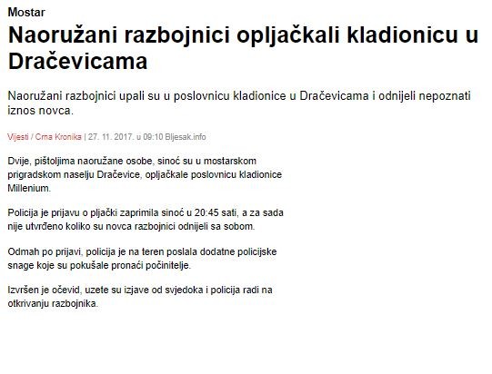 Bosnia-and-Herzegovina-avmp/Naoruzani-razbojnici-opljackali-kladionicu-u-Dracevicama