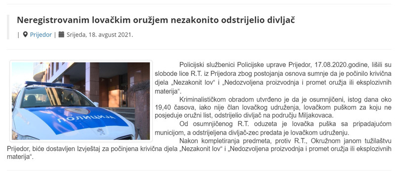 Bosnia-and-Herzegovina-avmp/Neregistrovanim-lovackim-oruzjem-nezakonito-odstrijelio-divlja