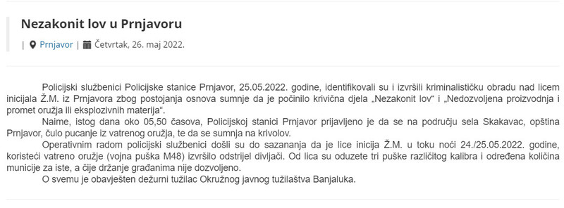 Bosnia-and-Herzegovina-avmp/Nezakonit-lov-u-Prnjavoru
