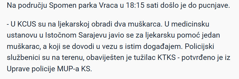 Bosnia-and-Herzegovina-avmp/Novi-detalji-pucnjave-u-parku-Vraca-Tri-osobe-povrijedene-medu-njima-i-osumnjiceni