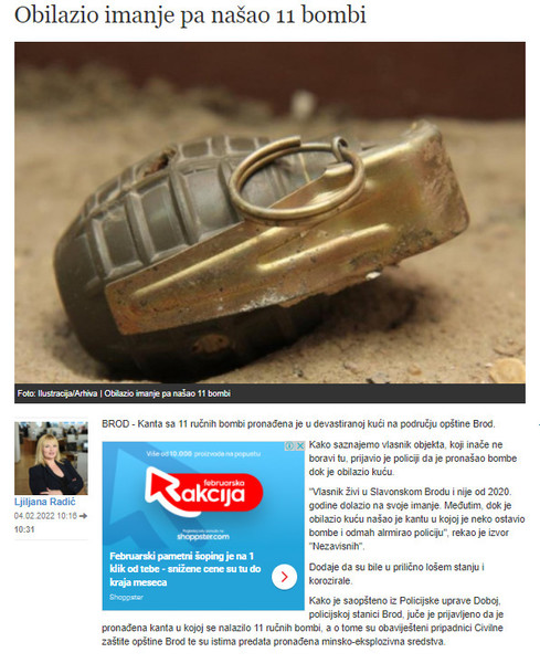 Bosnia-and-Herzegovina-avmp/Obilazio-imanje-pa-nasao-11-bombi