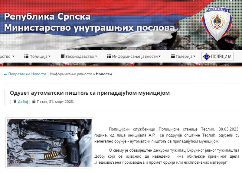 Bosnia-and-Herzegovina-avmp/Oduzet-automatski-pistolj-sa-pripadajucom-municijom