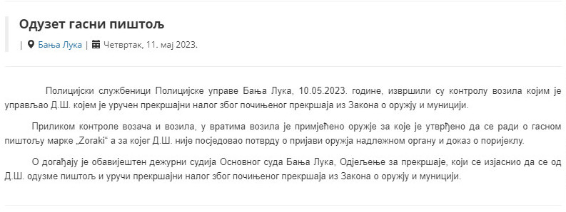 Bosnia-and-Herzegovina-avmp/Oduzet-gasni-pistolj