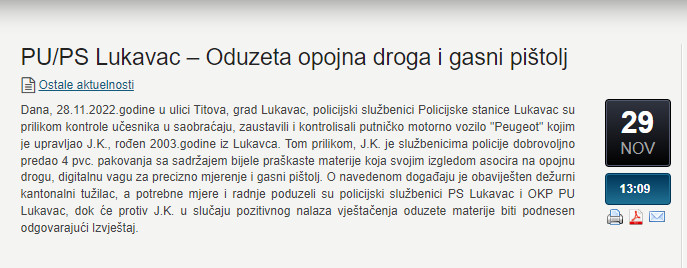 Bosnia-and-Herzegovina-avmp/Oduzeta-opojna-droga-i-gasni-pistolj