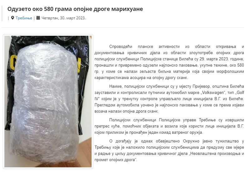 Bosnia-and-Herzegovina-avmp/Oduzeto-oko-580-grama-opojne-drotge