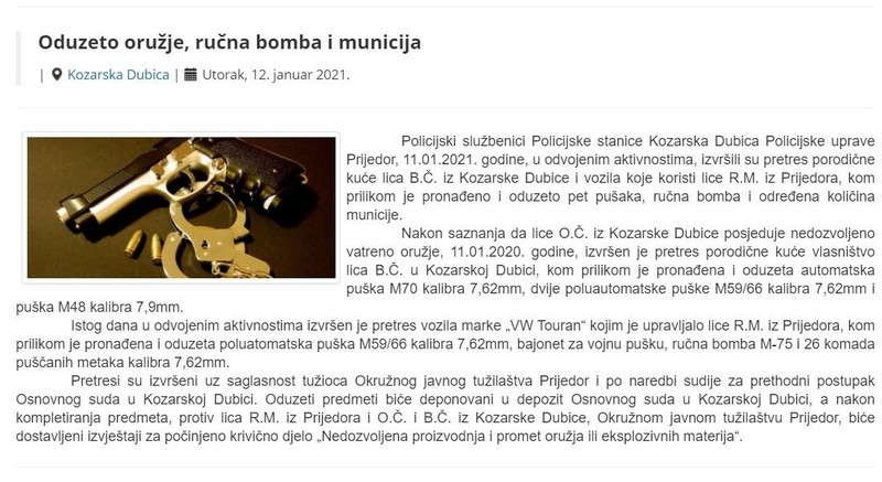 Bosnia-and-Herzegovina-avmp/Oduzeto-oruzje-rucna-bomba-i-municija
