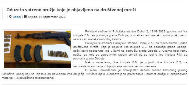 Bosnia-and-Herzegovina-avmp/Oduzeto-vatreno-oruzje-koje-je-objavljeno-na-drustvenoj-mrezi