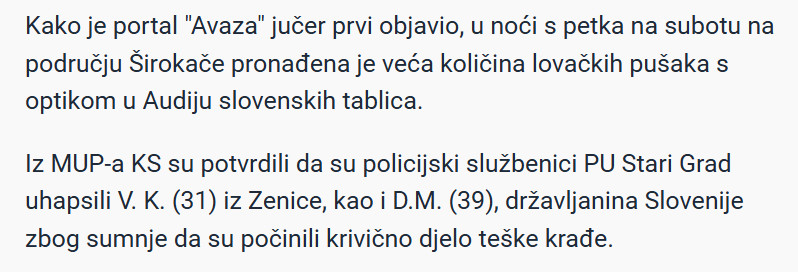 Bosnia-and-Herzegovina-avmp/Oglasio-se-MUP-KS-o-ukradenim-lovackim-puskama-u-Audiju_-Uhaps