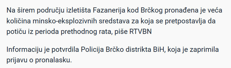 Bosnia-and-Herzegovina-avmp/Opasnost-na-izletistu-Pronadena-veca-kolicina-minsko-eksplozivnih-sredstava