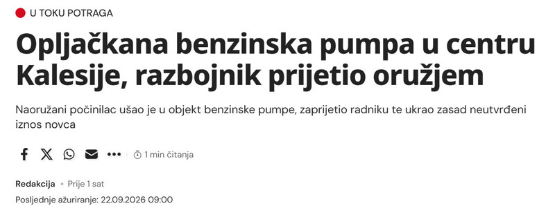 Bosnia-and-Herzegovina-avmp/Opljackana-benzinska-pumpa-u-centru-Kalesije-razbojnik-prijetio-oruzjem