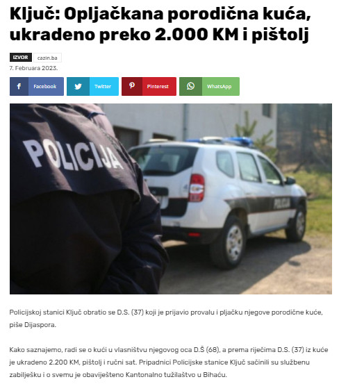 Bosnia-and-Herzegovina-avmp/Opljackana-porodicna-kuca-ukradeno-preko-2000km-i-pistolj