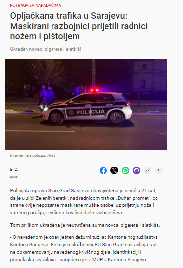 Bosnia-and-Herzegovina-avmp/Opljackana-trafika-u-Sarajevu_-Maskirani-razbojnici-prijetili