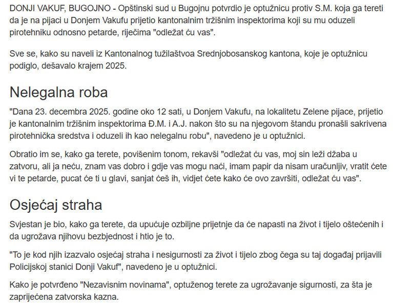 Bosnia-and-Herzegovina-avmp/Optuzen-da-je-zbog-petardi-prijetio-da-ce-odlezati-trzisne-inspektore
