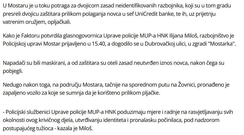 Bosnia-and-Herzegovina-avmp/Oruzana-pljacka-banke-u-Mostaru-Napadaci-pobjegli-nadeno-zapaljeno-vozilo_1