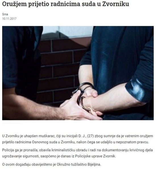 Bosnia-and-Herzegovina-avmp/Oruzjem-prijetio-radnicima-suda-u-Zvorniku