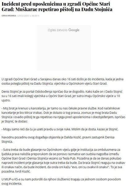 Bosnia-and-Herzegovina-avmp/Oslobodenje---Incident-pred-uposlenicima-u-zgradi-Opcine-Stari