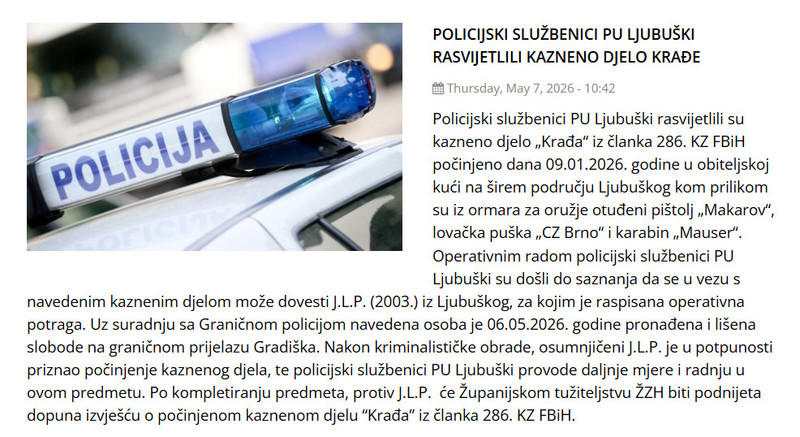 Bosnia-and-Herzegovina-avmp/POLICIJSKI-SLUZBENICI-PU-LJUBUSKI-RASVIJETLILI-KAZNENO-DJELO-KRADE