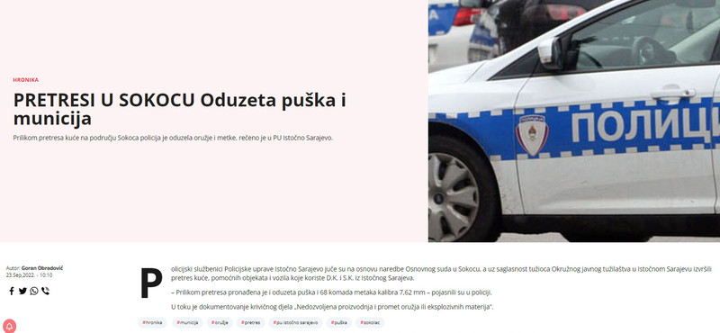Bosnia-and-Herzegovina-avmp/PRETRESI-U-SOKOCU-Oduzeta-puska-i-municija---Srpskainfo