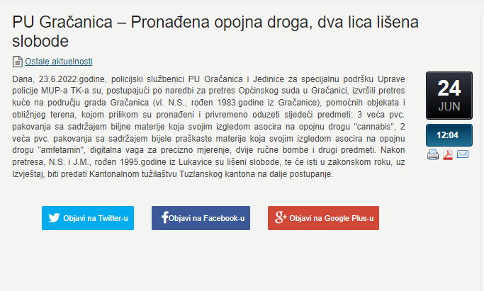 Bosnia-and-Herzegovina-avmp/PU-Gracanica--Pronadena-opojna-droga-dva-lica-lisena-slobode--