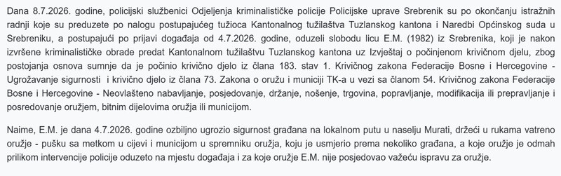 Bosnia-and-Herzegovina-avmp/PU-Srebrenik---jedno-lice-predato-Kantonalnom-tuzilastvu-Tuzlanskog-kantona-zbog-ugrozavanja-sigurnosti-i-neovlastenog-posjedovanja-oruzja