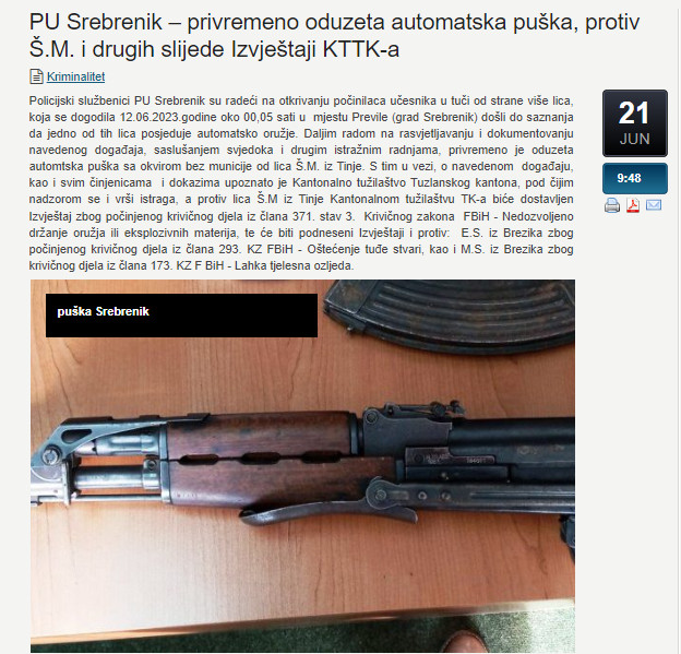 Bosnia-and-Herzegovina-avmp/PU-Srebrenik--privremeno-oduzeta-automatska-puska-protiv-S.M.