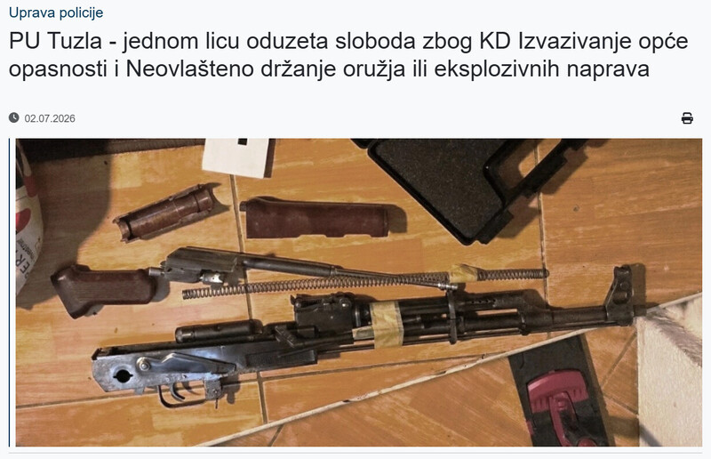 Bosnia-and-Herzegovina-avmp/PU-Tuzla---jednom-licu-oduzeta-sloboda-zbog-KD-Izvazivanje-opce-opasnosti-i-Neovlasteno-drzanje-oruzja-ili-eksplozivnih-naprava_1