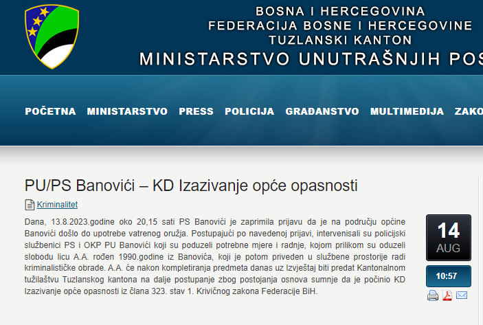 Bosnia-and-Herzegovina-avmp/PU_PS-Banovici--KD-Izazivanje-opce-opasnosti--Ministarstvo-un