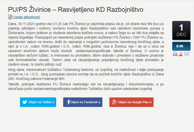 Bosnia-and-Herzegovina-avmp/PU_PS-Zivinice--Rasvijetljeno-KD-Razbojnistvo--Ministarstvo-un