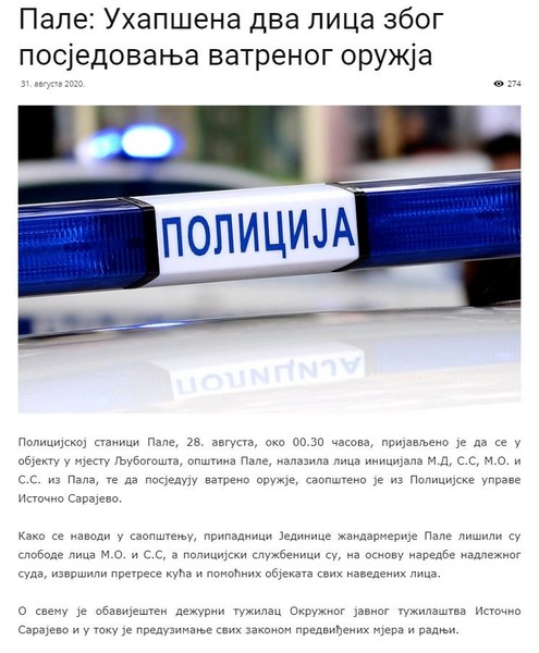 Bosnia-and-Herzegovina-avmp/Pale_-Uhapsena-dva-lica-zbog-posjedovanja-vatrenog-oruzja
