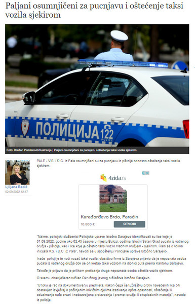 Bosnia-and-Herzegovina-avmp/Paljani-osumnjiceni-za-pucnjavu-i-ostecenje-taksi-vozila-sjeki