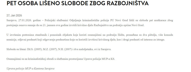 Bosnia-and-Herzegovina-avmp/Pet-osoba-liseno-slobode-zbog-razbojnistva