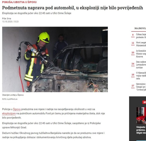 Bosnia-and-Herzegovina-avmp/Podmetnuta-naprava-pod-automobil-u-eksploziji-nije-bilo-povrij