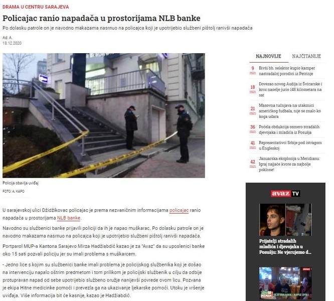 Bosnia-and-Herzegovina-avmp/Policajac-ranio-napadaca-u-prostorijama-NLB-banke