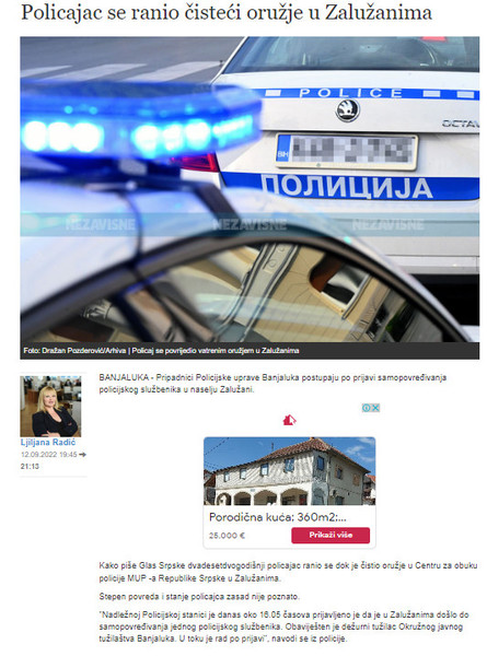 Bosnia-and-Herzegovina-avmp/Policajac-se-ranio-cisteci-oruzje-u-Zaluzanima