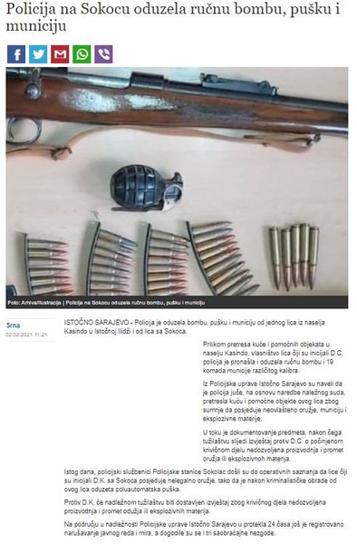 Bosnia-and-Herzegovina-avmp/Policija-na-Sokocu-oduzela-rucnu-bombu-pusku-i-municiju