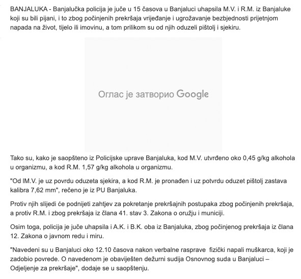 Bosnia-and-Herzegovina-avmp/Policija-od-Banjalucana-oduzela-sjekiru-i-pistolj